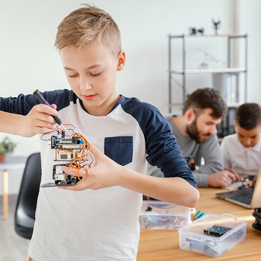 Student working on a robotics project